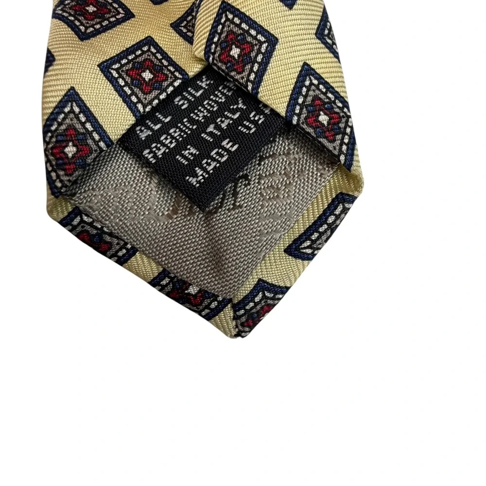 Christian Dior Silk Tie Mens OS Yellow Geometric Diamond Vintage Monsieur Italy